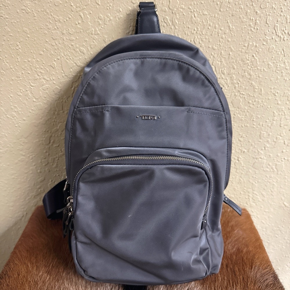 Tumi Voyageur Brive Sling Gray Backpack Travel‎ Crossbody Nylon Leather Sporty